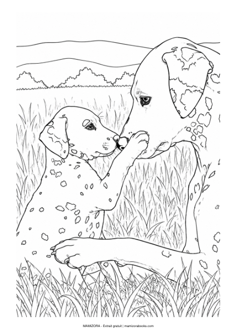 Un dalmatien et son chiot, dessin à colorier